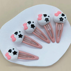 Pink Bow Skull Hair Clip Harajuku Bowknot Ghost Hairpin Halloween Accessories