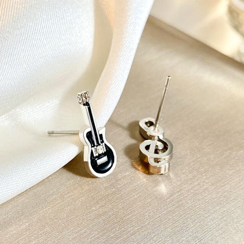 Punk Style Guitar Note Earrings Small Asymmetrical Alloy