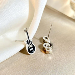 Punk Style Guitar Note Earrings Small Asymmetrical Alloy