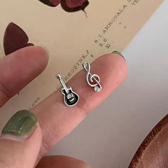 Punk Style Guitar Note Earrings Small Asymmetrical Alloy
