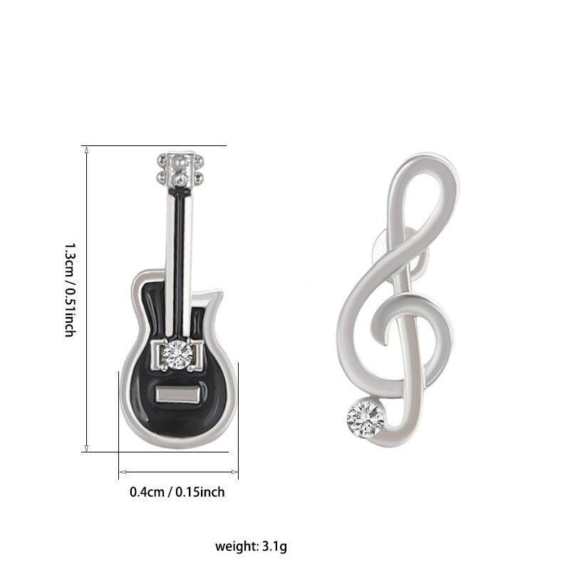 Punk Style Guitar Note Earrings Small Asymmetrical Alloy