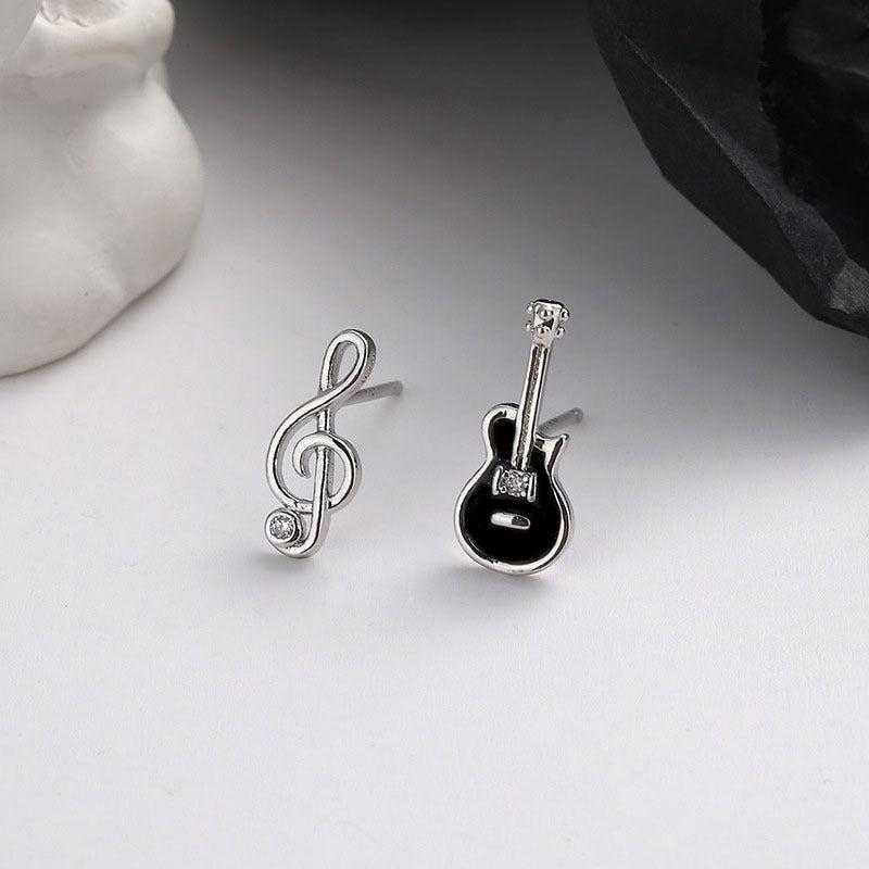Punk Style Guitar Note Earrings Small Asymmetrical Alloy