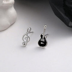Punk Style Guitar Note Earrings Small Asymmetrical Alloy