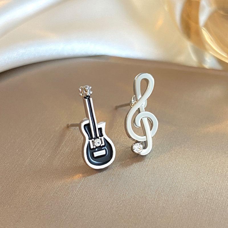 Punk Style Guitar Note Earrings Small Asymmetrical Alloy