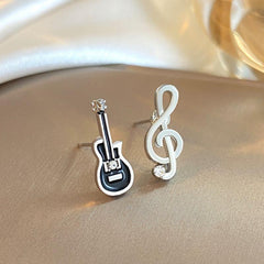 Punk Style Guitar Note Earrings Small Asymmetrical Alloy