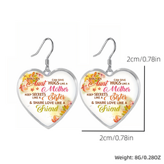 Yellow Leaf Heart Glass Pendant Earrings Graduation Party Girl Jewelry