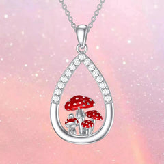 Red Mushroom Water Drop Necklace For Women Girls
