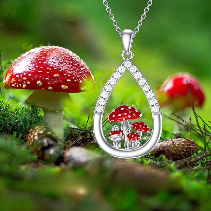Red Mushroom Water Drop Necklace For Women Girls
