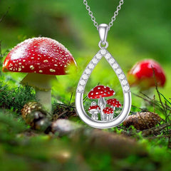 Red Mushroom Water Drop Necklace For Women Girls