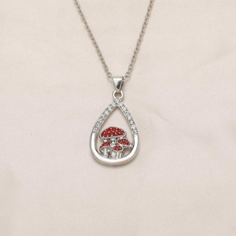 Red Mushroom Water Drop Necklace For Women Girls