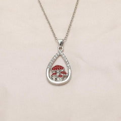 Red Mushroom Water Drop Necklace For Women Girls