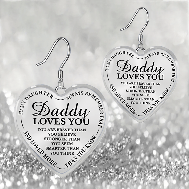 Daddy Loves You Heart Glass Pendant Earrings Graduation Party Gift