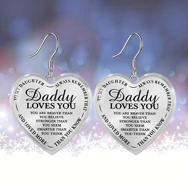 Daddy Loves You Heart Glass Pendant Earrings Graduation Party Gift