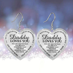 Daddy Loves You Heart Glass Pendant Earrings Graduation Party Gift