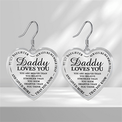 Daddy Loves You Heart Glass Pendant Earrings Graduation Party Gift