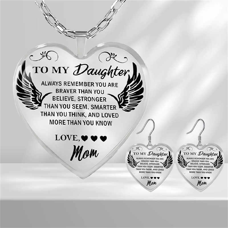 Heart Glass Pendant Earrings for Daughter, Graduation Party Gift