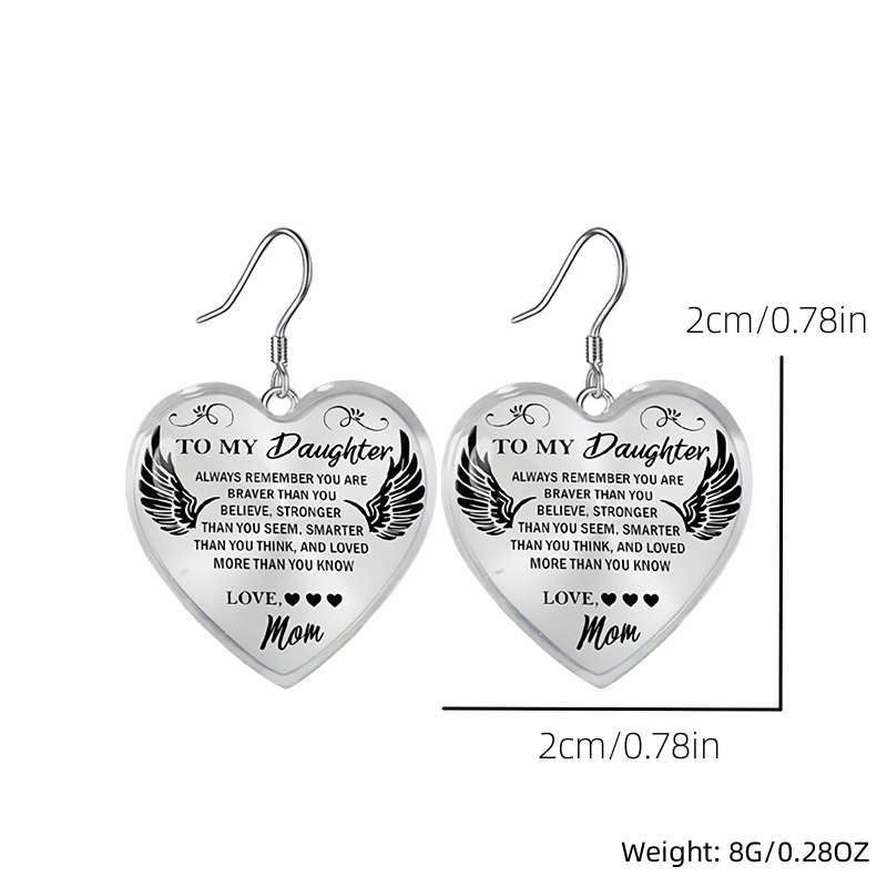 Heart Glass Pendant Earrings for Daughter, Graduation Party Gift