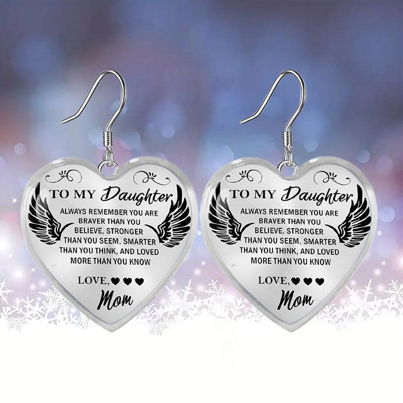 Heart Glass Pendant Earrings for Daughter, Graduation Party Gift