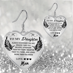 Heart Glass Pendant Earrings for Daughter, Graduation Party Gift