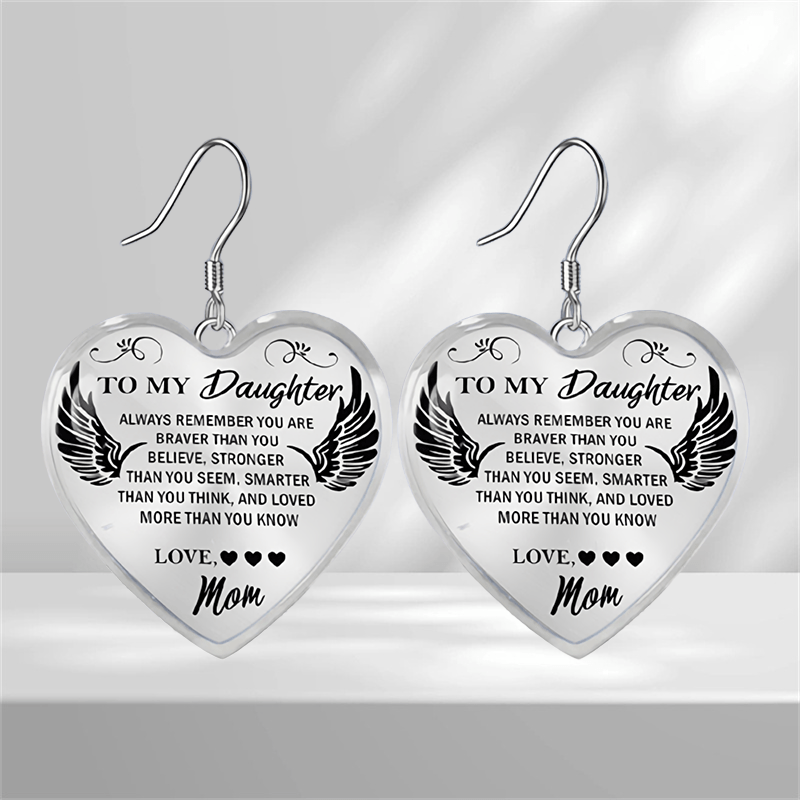 Heart Glass Pendant Earrings for Daughter, Graduation Party Gift