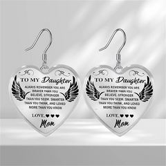 Heart Glass Pendant Earrings for Daughter, Graduation Party Gift