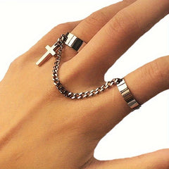 Cross Bungee Ring Chain Dark Tie Men's And Women's Finger Ring