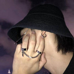 Cross Bungee Ring Chain Dark Tie Men's And Women's Finger Ring