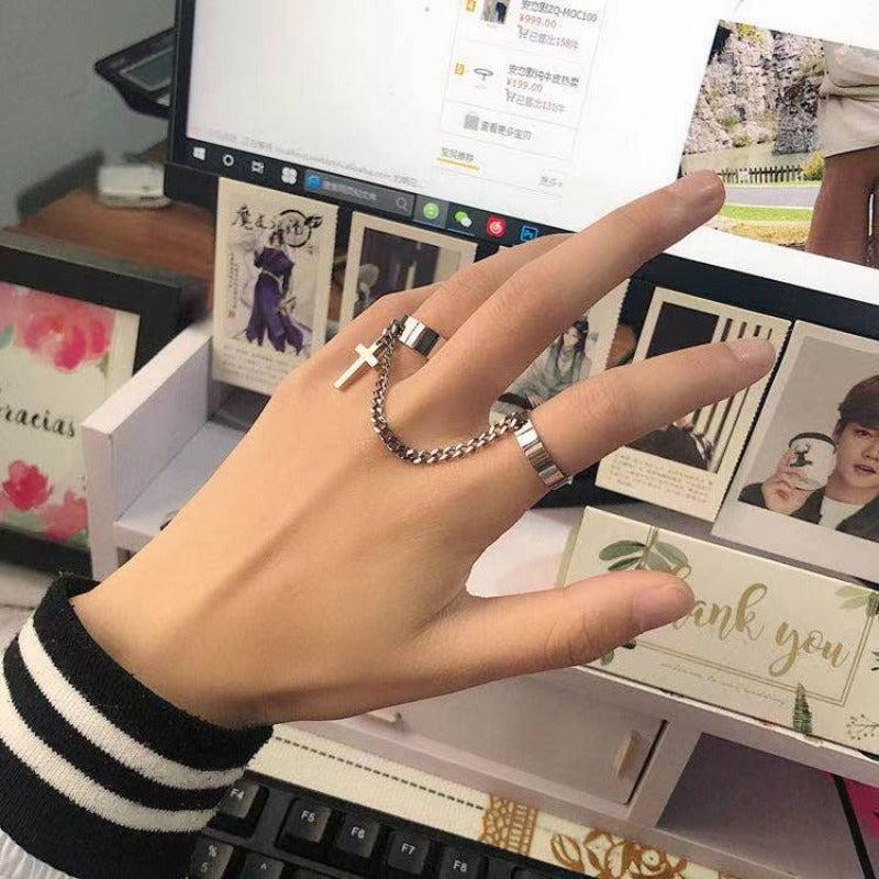 Cross Bungee Ring Chain Dark Tie Men's And Women's Finger Ring