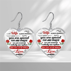 Heart Glass Pendant Earrings, Rose Flowers Pattern, Gift for Wife