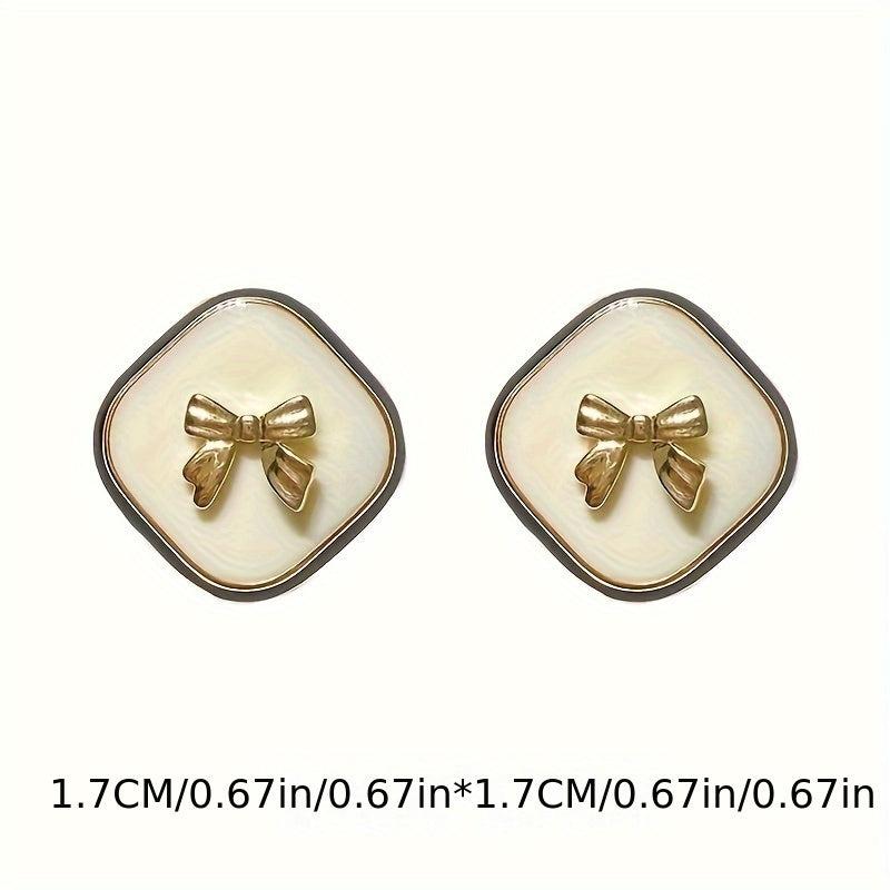 Retro Sense Bow Square Earrings Temperament Ear Stud Earrings