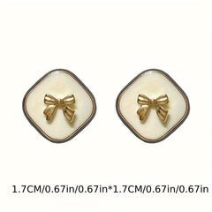 Retro Sense Bow Square Earrings Temperament Ear Stud Earrings