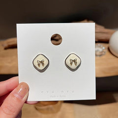 Retro Sense Bow Square Earrings Temperament Ear Stud Earrings