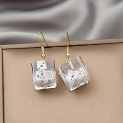 Acrylic 3D Square Playing Card Dangle Earrings
