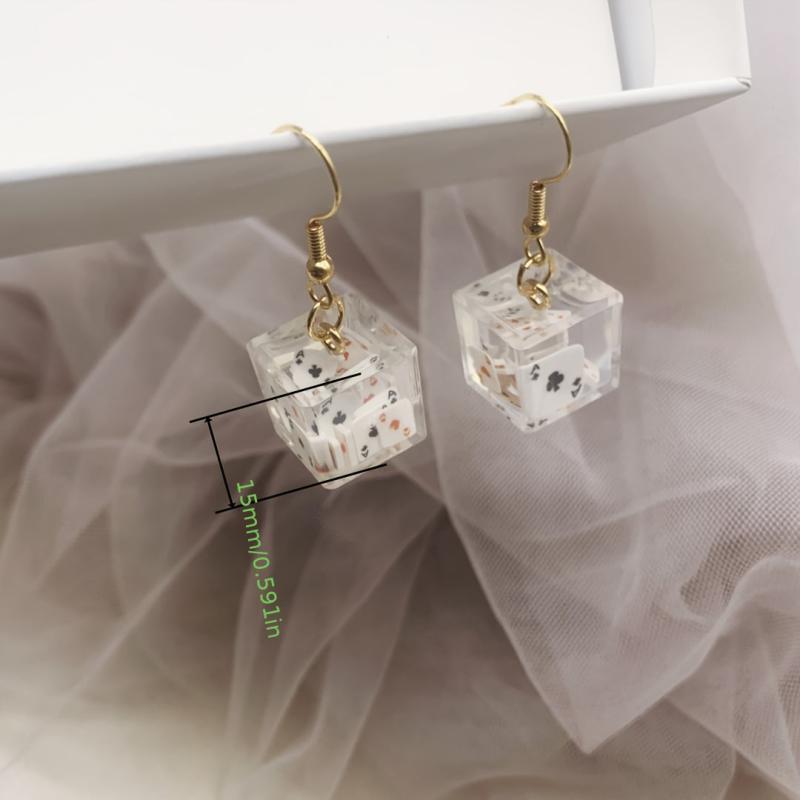 Acrylic 3D Square Playing Card Dangle Earrings