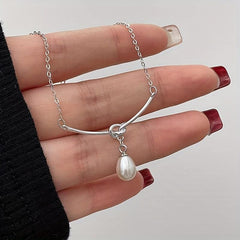 Irregular Bow Pearl Pendant Necklace for Women