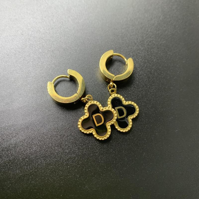 Lucky Four Leaf Grass Earrings Letter D Stainless Steel Women