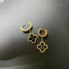 Lucky Four Leaf Grass Earrings Letter D Stainless Steel Women