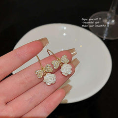 Silver Needle Diamond Bow Earrings Light Niche Camellia Earrings