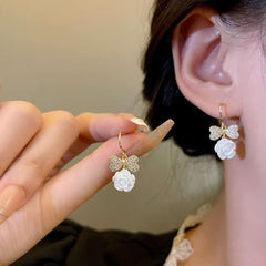 Silver Needle Diamond Bow Earrings Light Niche Camellia Earrings