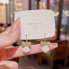 Silver Needle Diamond Bow Earrings Light Niche Camellia Earrings