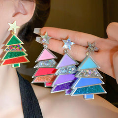 Needle Star Christmas Tree Earrings Stud Earrings Christmas Accessories Earrings