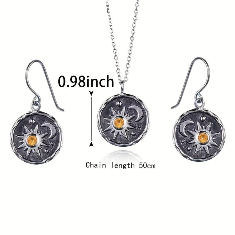 Boho Sun Moon Pendant Necklace Earrings Set - Perfect Gift