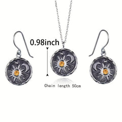Boho Sun Moon Pendant Necklace Earrings Set - Perfect Gift