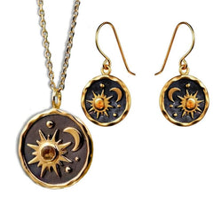Boho Sun Moon Pendant Necklace Earrings Set - Perfect Gift