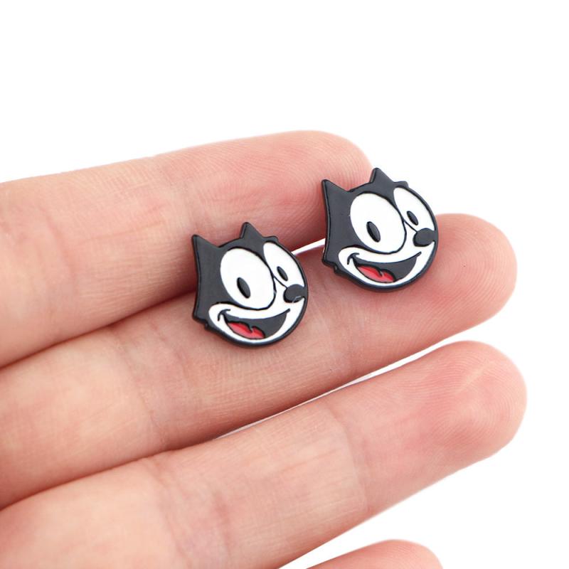Cartoon Cats Piercing Earrings Studs For Girls Kids Jewelry Gift