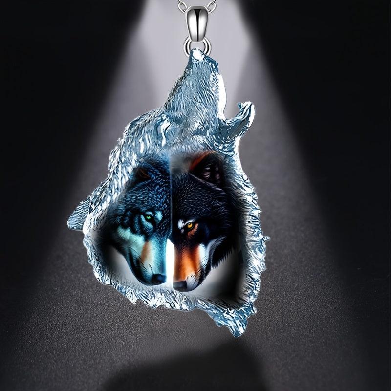 Geometric Triangle Crystal Pendant Animal Wolf Necklace