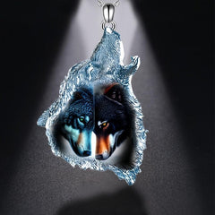 Geometric Triangle Crystal Pendant Animal Wolf Necklace