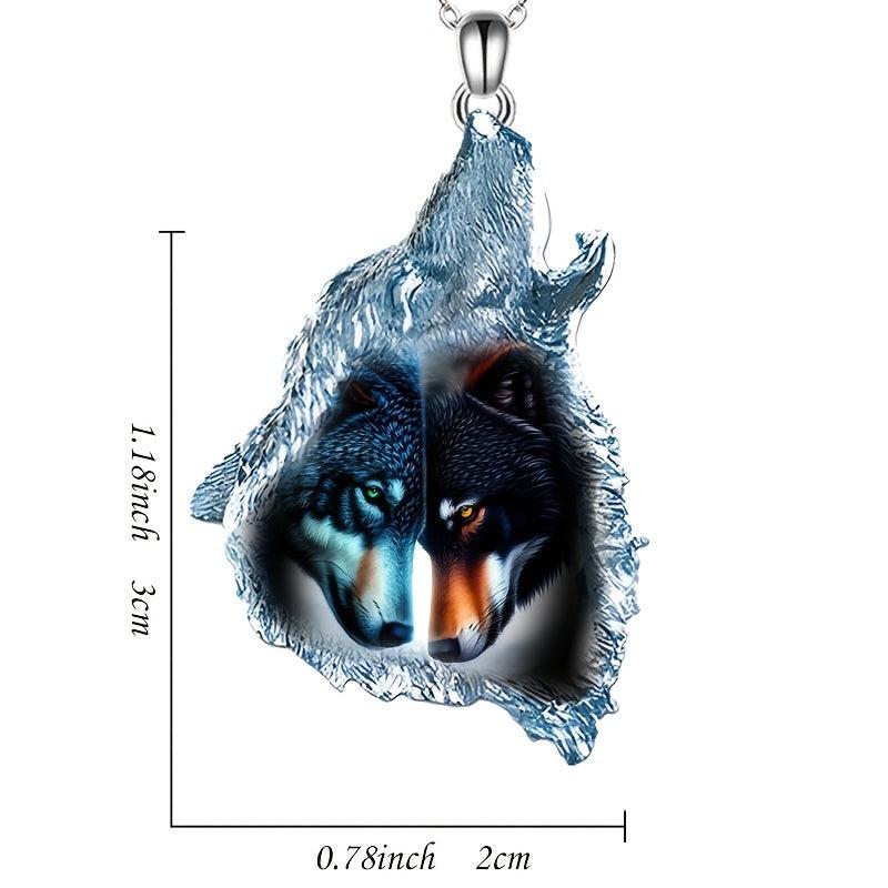 Geometric Triangle Crystal Pendant Animal Wolf Necklace