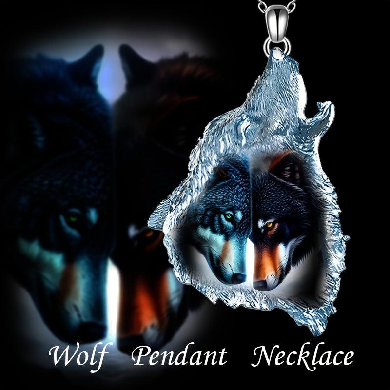 Geometric Triangle Crystal Pendant Animal Wolf Necklace