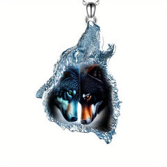 Geometric Triangle Crystal Pendant Animal Wolf Necklace